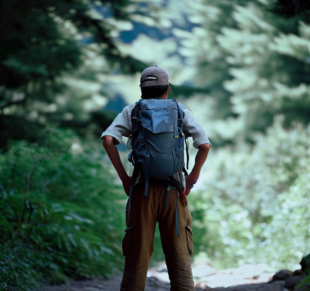 Hiker with backpack on a trail in the Red River Gorge, KY. Adventure in Kentucky.