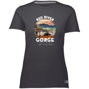 Red River Gorge KY t-shirt. Features iconic gorge scenery and text: 