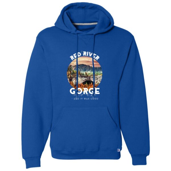 Blue Red River Gorge KY hoodie with scenic gorge graphic. Explore the Gorge...and it was good.