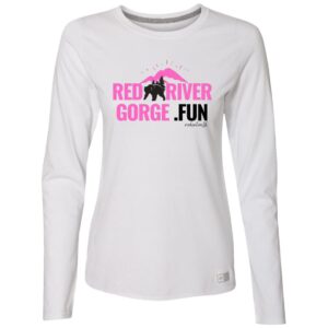 Ladies' long sleeve tee with Red River Gorge graphic. Adventure awaits in Red River Gorge, KY!