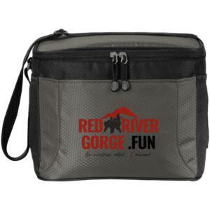 Gray cooler bag with Red River Gorge Fun logo, perfect for mystery hikes in Kentucky's Red River Gorge.