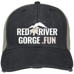 Red River Gorge.fun Ollie Cap with mountain and bear design. Kentucky adventure apparel.