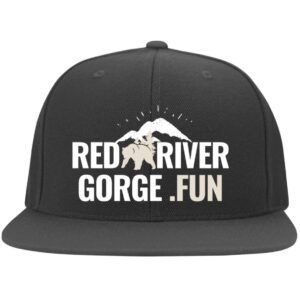 Black Red River Gorge.fun cap with a bear and mountain design. Red River Gorge, KY.