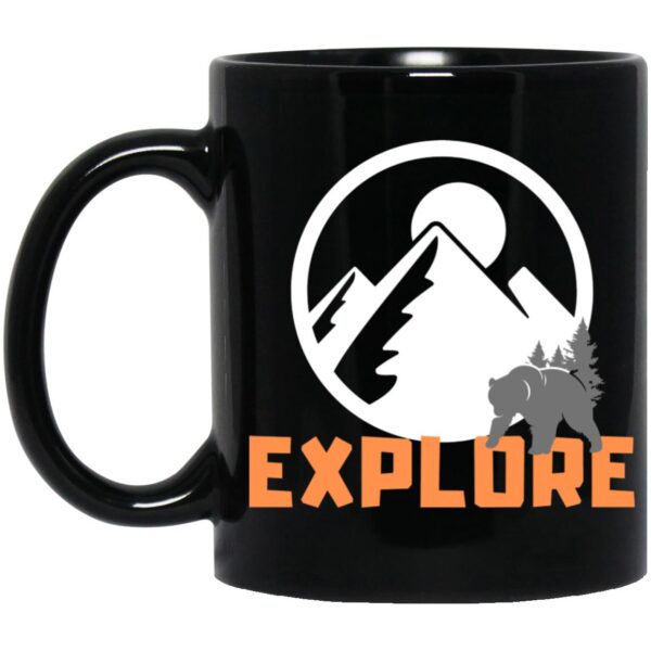 Red River Gorge mug: Black mug with mountain, sun, bear, trees, and 