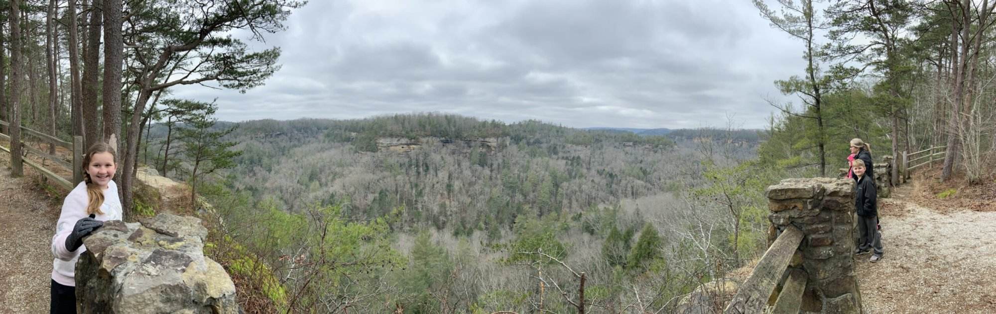 67 of the best hiking trails and things to do at the red river gorge ky Kids at a Red River Gorge overlook, enjoying the scenic Kentucky hiking trails.