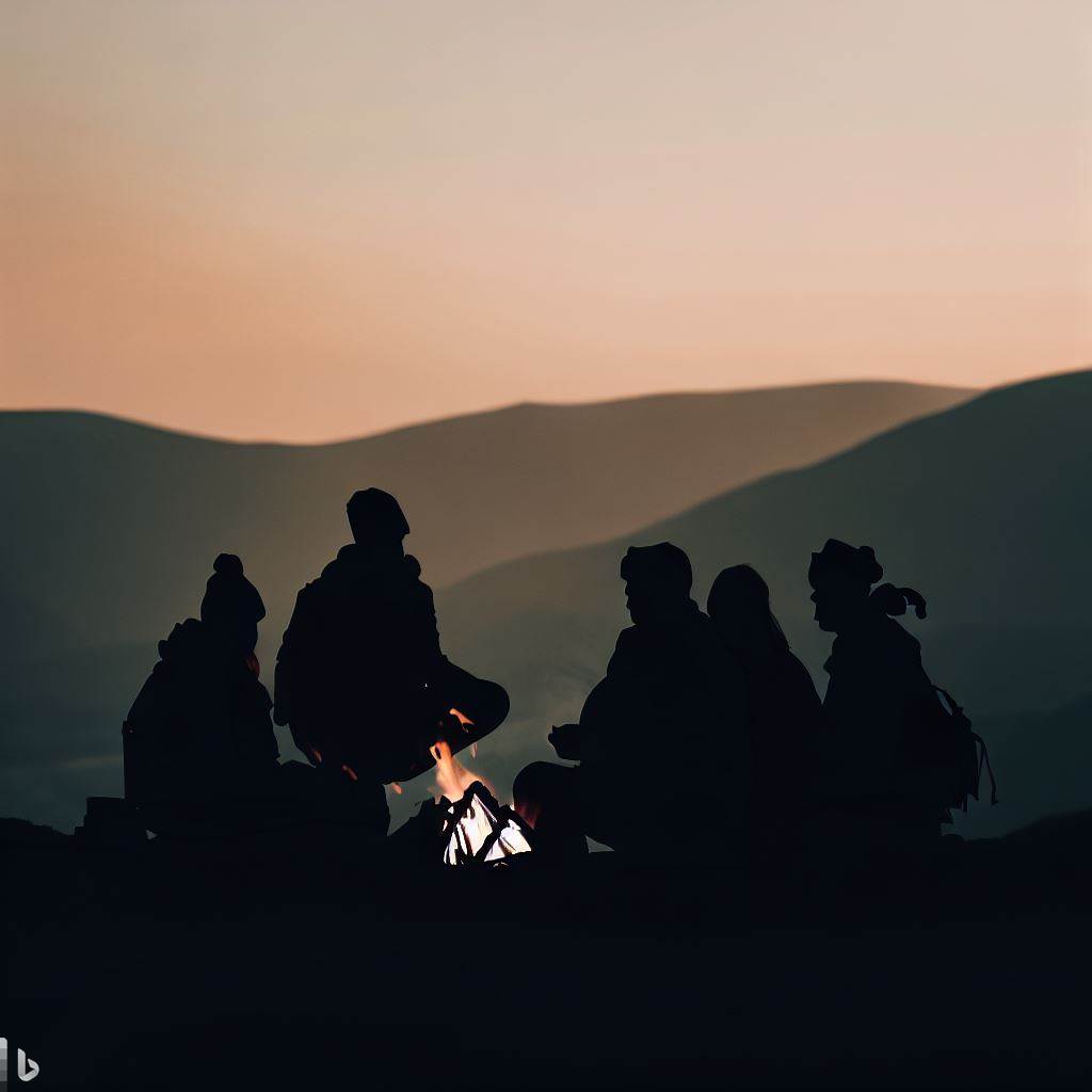People gathered around a campfire in Red River Gorge, KY, enjoying a weekend getaway.