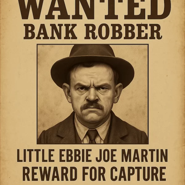 Wanted poster for Little Ebbie Joe Martin, bank robber. 
